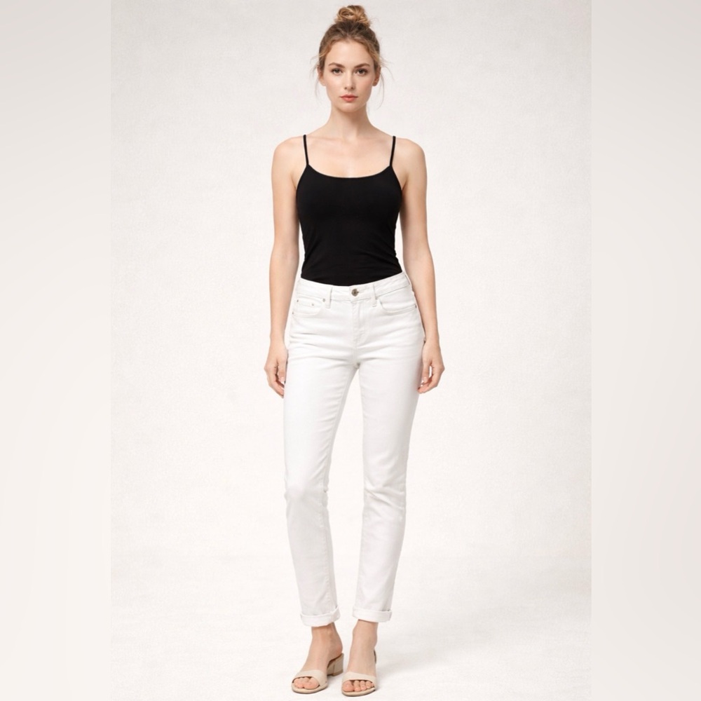 ANN TAYLOR LOFT Modern Skinny Ankle White Jeans Sz 25/0 Cuffed White Denim